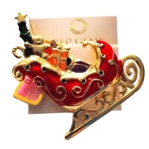 New P & P Gems Enamel Sled Pin Brooch on Card